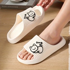 Cute Kitty Pattern EVA Slides, Solid Color Wear-resistant Indoor Shoes, Quick Drying Bathroom Slides