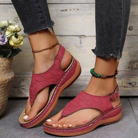 Women's Wedge Heel Orthopedic Sandals, Comfortable Buckle Strap Arch Support Sandals, Casual Solid Color Outdoor Shoes