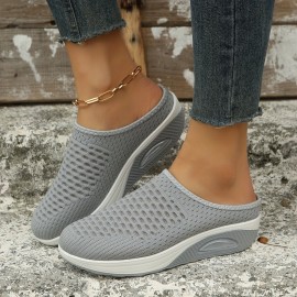 Women's Breathable Mesh Mule Sneakers, Casual Slip On Air Cushion Shoes, Comfy Arch Support Shoes