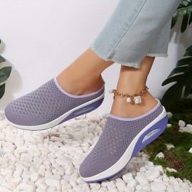 Women's Breathable Mule Sneakers, Comfortable Round Closed Toe Slip On Shoes, Women's Air Cushion Shoes