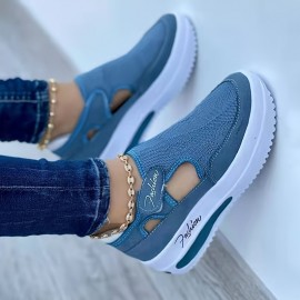 Women's Breathable Knit Wedge Sneakers, Casual Cut Out Design Shoes, Women's Non Slip Platform Shoes