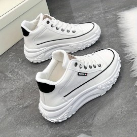 Women's Trendy Platform Sneakers, All-Match Lace Up High Top Trainers, Comfortable Outdoor Sports Shoes