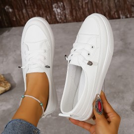 Women's Slip On Sneakers, Casual Low Top Flat Skate Shoes, All-Match Whiter Trainers