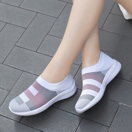 Women's Colorblock Sock Sneakers, Comfortable & Breathable Slip On Sports Shoes, Casual Walking Shoes