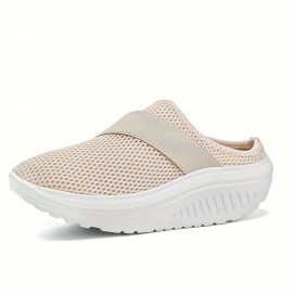 Women's Breathable Mesh Mule Sneakers, Casual Slip On Outdoor Platform Shoes, Comfortable Slip On Shoes