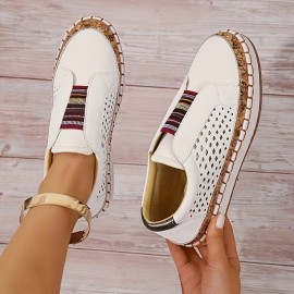 Women's Solid Color Casual Sneakers, Slip On Soft Sole Platform Walking Shoes, Breathable Low-top Loafers