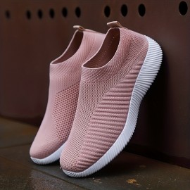 Women's Knitted Sock Shoes, Solid Color Breathable Low Top Slip On Shoes, Lightweight Walking & Running Gym Shoes