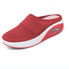 Women's Mesh Flat Shoes, Air Cushion Half Slippers, Slip On Breathable Casual Shoes