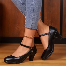 Women's Chunky High Heels, Pointed Toe Ankle Strap Soft Sole Heels, Beer Festival Dress Shoes