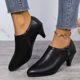 Women's Pointed Toe Pumps, All-Match Black Side Zipper Low Top Ankle Boots, Fashion Office Work Shoes