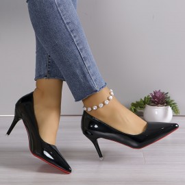 Women's Solid Color Trendy Shoes, Slip On Shallow Mouth Casual High Heels, Point Toe Party Shoes