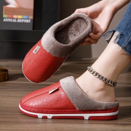 Solid Color Home Warm Slippers, Soft Sole Platform Closed Toe Fluffy Shoes, Non-slip Bedroom Plush Shoes