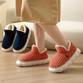 Super Soft Thermal Platform Slippers, Solid Color Slip On Plush Winter Shoes, Cozy & Warm Home Slippers