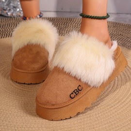 Fluffy Furry Platform House Slippers, Closed Toe Plush Lined Thermal Shoes, Winter Warm Home Fuzzy Slippers