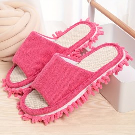 Fashion Cleaning Rubber Floor Slippers, Casual Open Toe Solid Color Woven Slippers, Funny Indoor Shoes