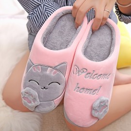 Women's Indoor Plush Slippers, Cute Cat Soft Sole Slides, Women's Footwear