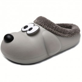 Cute Dog Design Slippers, Casual Slip On Plush Lined Shoes, Comfortable Indoor Home Slippers