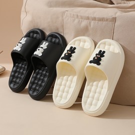 Women's Kawaii Teddy Bear Pillow Slides, Solid Color Cute Cartoon Non-slip Massage Slippers, Indoor Bathroom Shoes