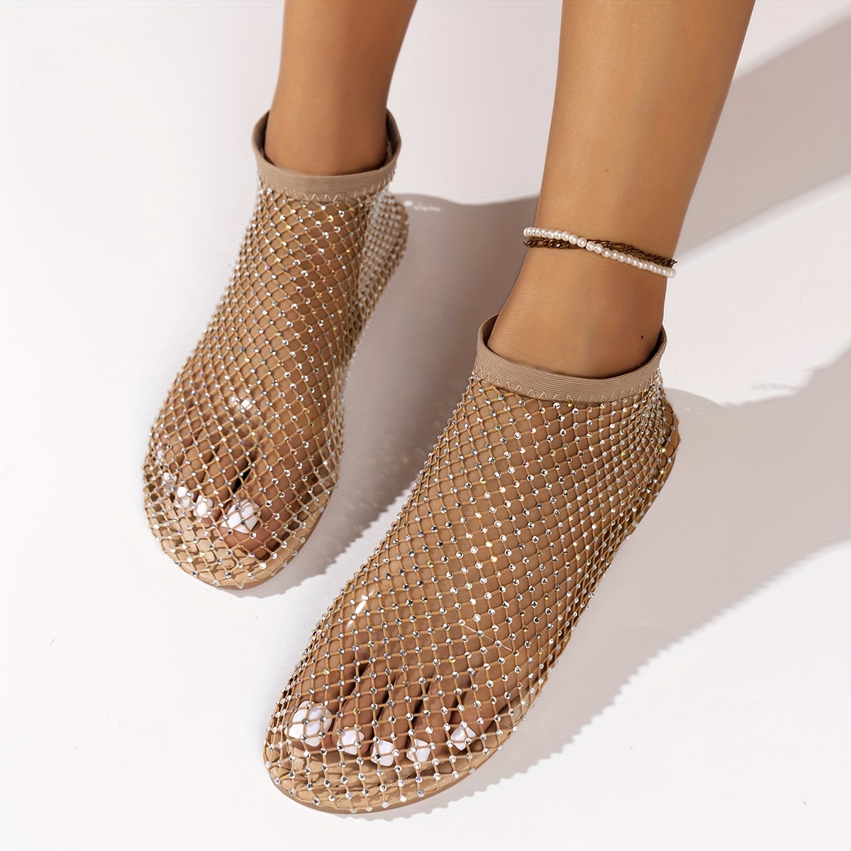 womens rhinestone pattern sandals slip on soft sole flat hollow out shoes summer transparent beach shoes details 7