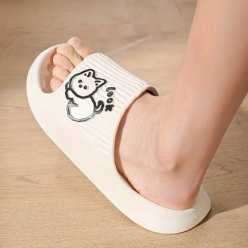 cute kitty pattern eva slides solid color wear resistant indoor shoes quick drying bathroom slides details 2