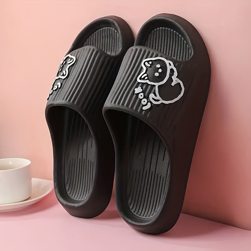 cute kitty pattern eva slides solid color wear resistant indoor shoes quick drying bathroom slides details 4