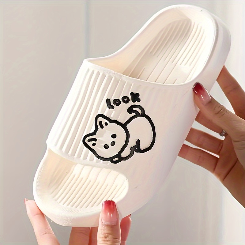 cute kitty pattern eva slides solid color wear resistant indoor shoes quick drying bathroom slides details 6