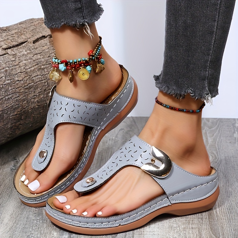 womens wedge heeled flip flops solid color open toe beachwear comfy slippers womens outside wear casual shoes details 4