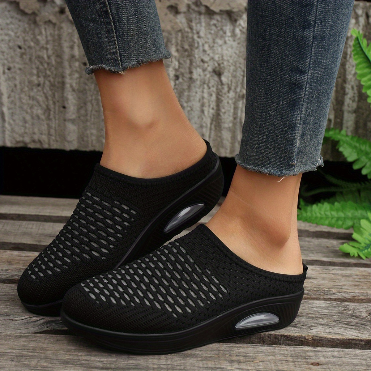 womens breathable mesh mule sneakers casual slip on air cushion shoes comfy arch support shoes details 0