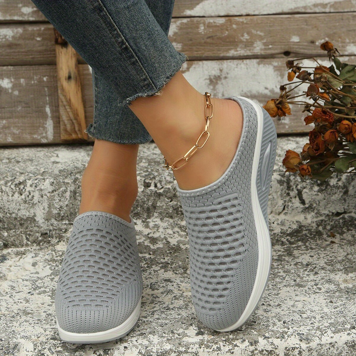 womens breathable mesh mule sneakers casual slip on air cushion shoes comfy arch support shoes details 3