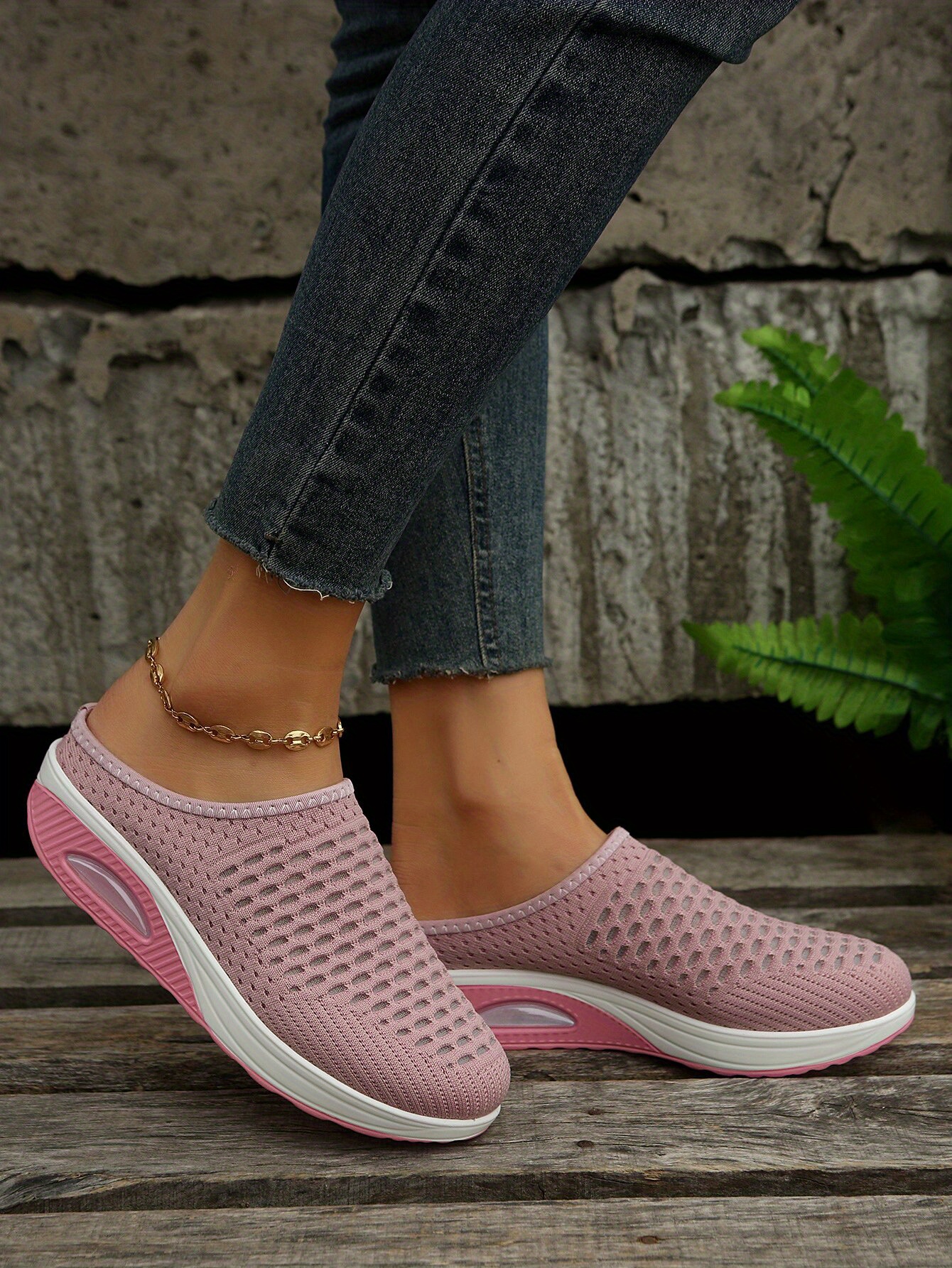 breathable mule sneakers, womens breathable mule sneakers comfortable round closed toe slip on shoes womens air cushion shoes details 3