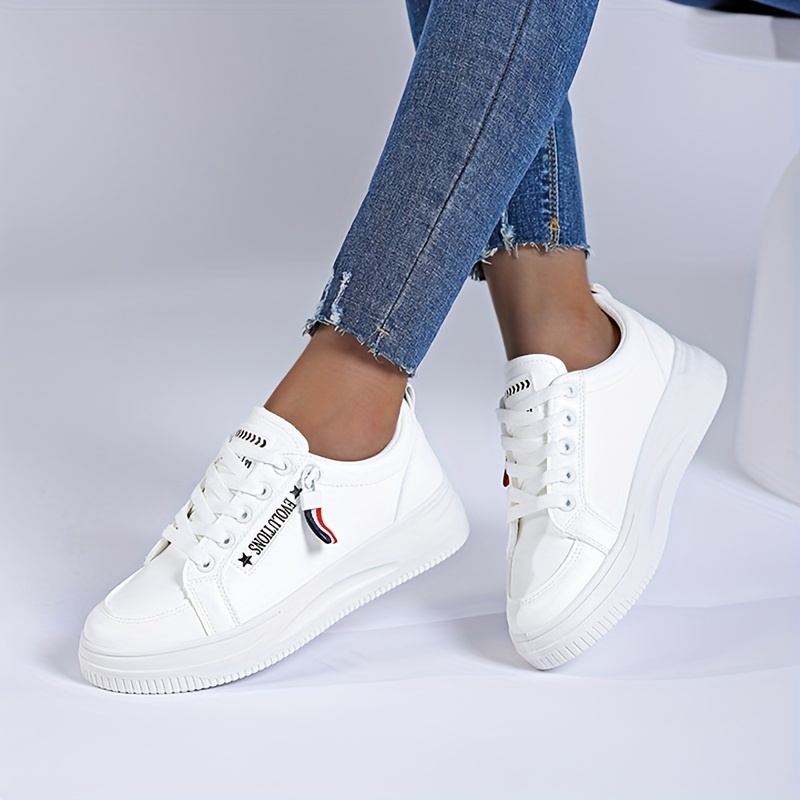 womens platform lace up sneakers low top solid color casual shoes womens footwear details 4