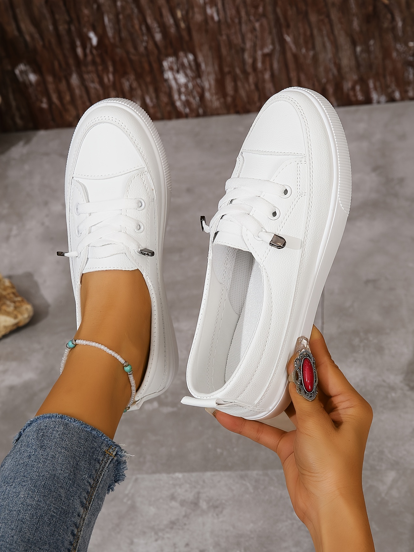 slip on sneakers, womens slip on sneakers casual low top flat skate shoes all match whiter trainers details 1