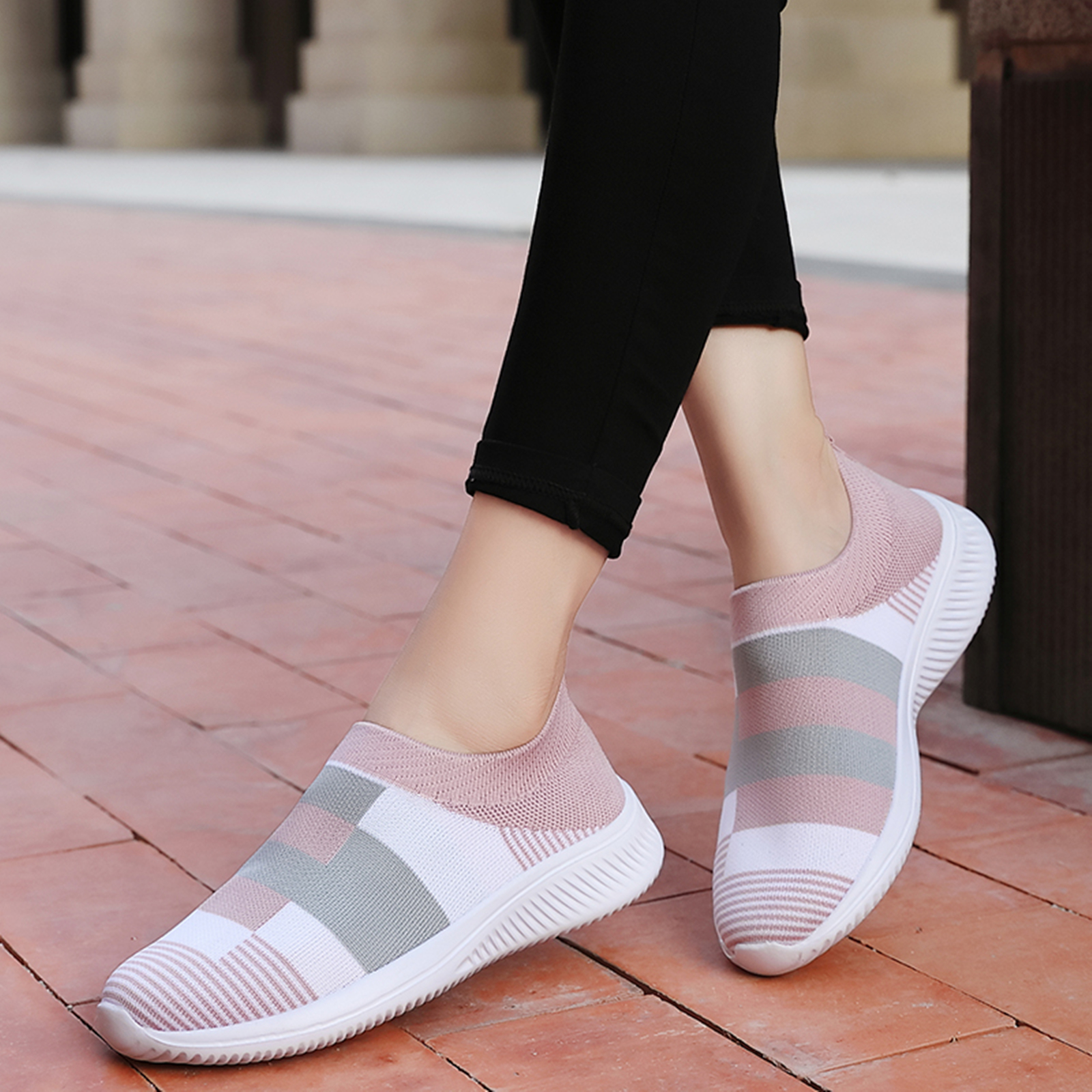 womens colorblock sock sneakers comfortable breathable slip on sports shoes casual walking shoes details 9