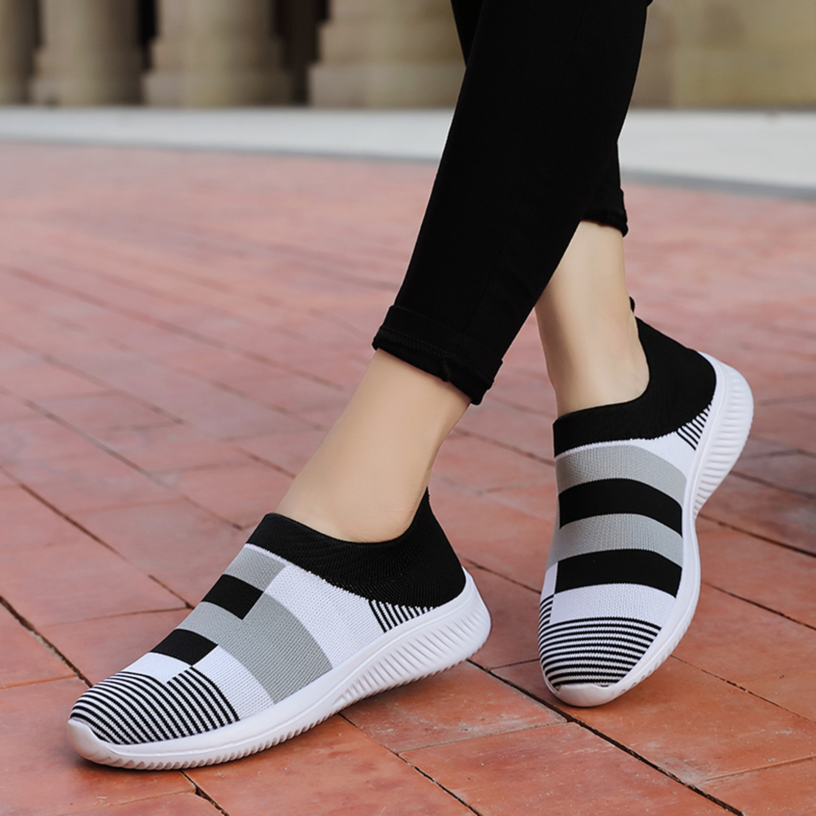 womens colorblock sock sneakers comfortable breathable slip on sports shoes casual walking shoes details 12