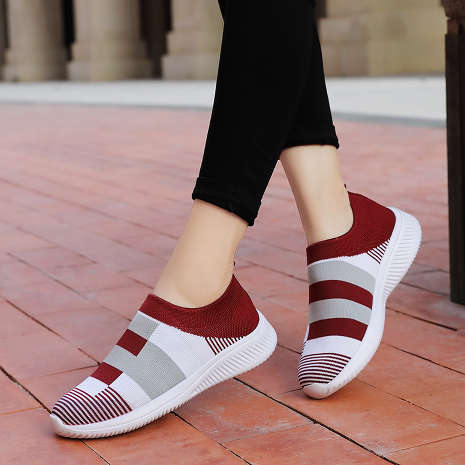 womens colorblock sock sneakers comfortable breathable slip on sports shoes casual walking shoes details 17