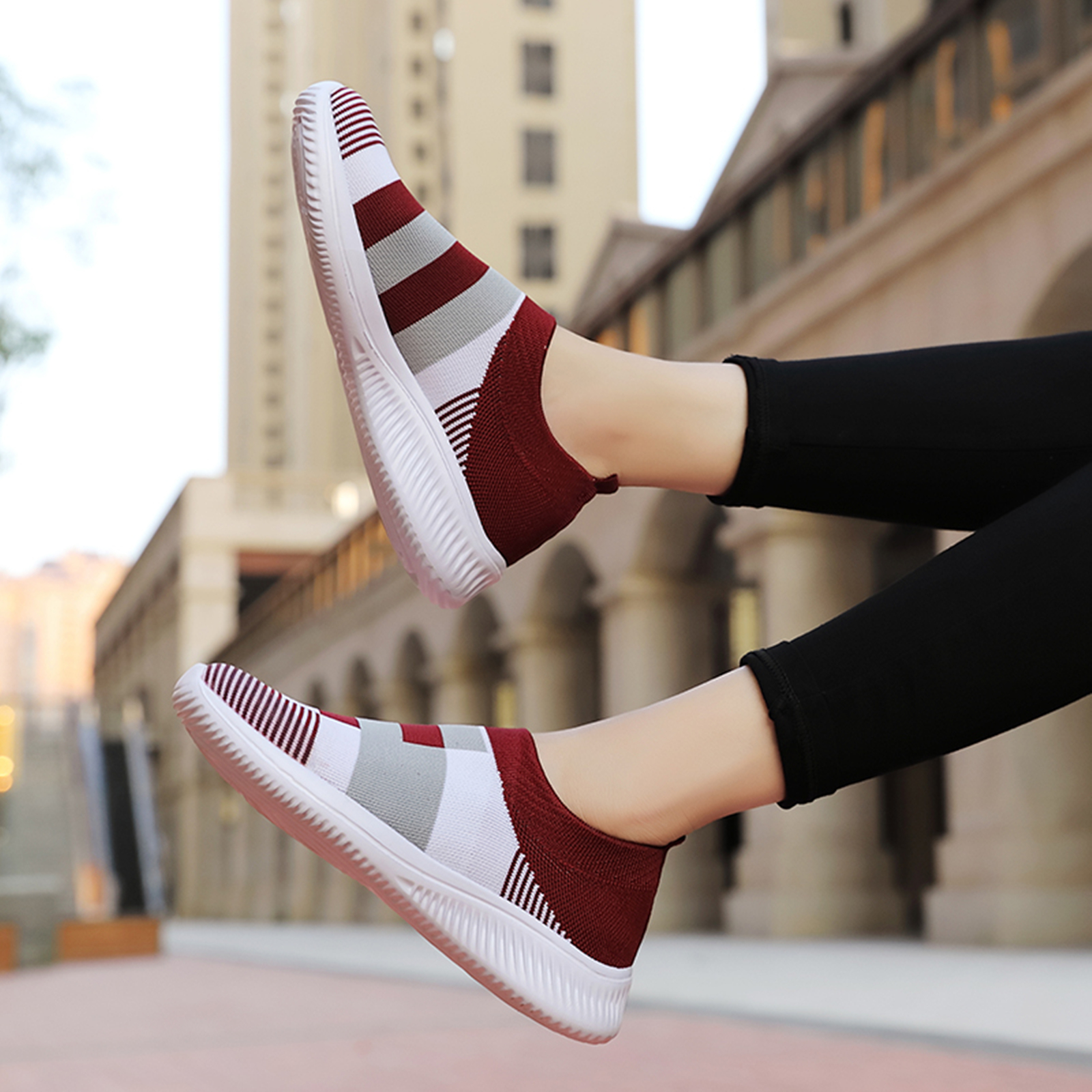 womens colorblock sock sneakers comfortable breathable slip on sports shoes casual walking shoes details 18