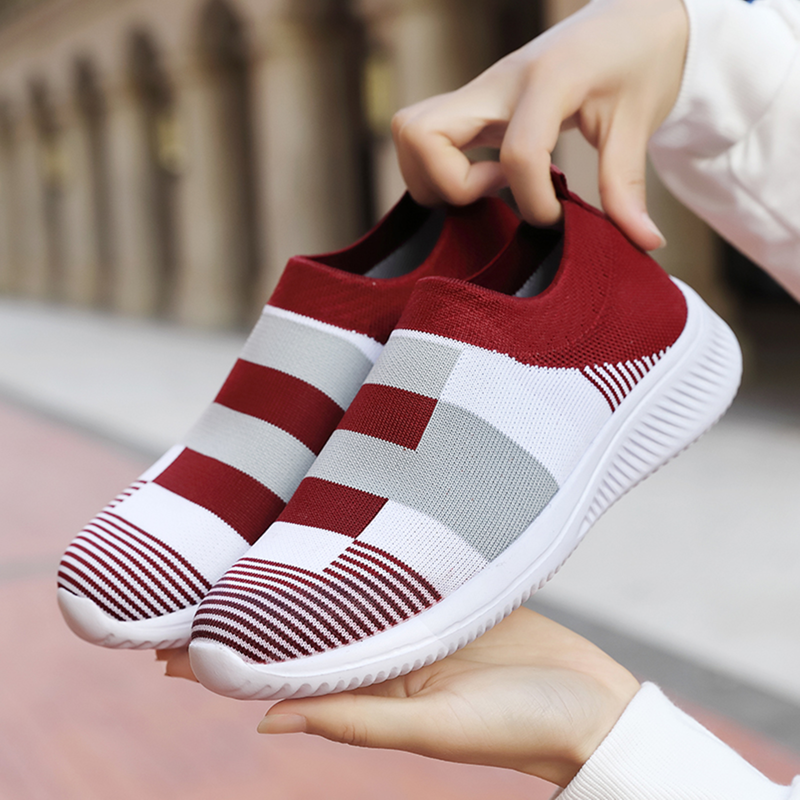 womens colorblock sock sneakers comfortable breathable slip on sports shoes casual walking shoes details 21