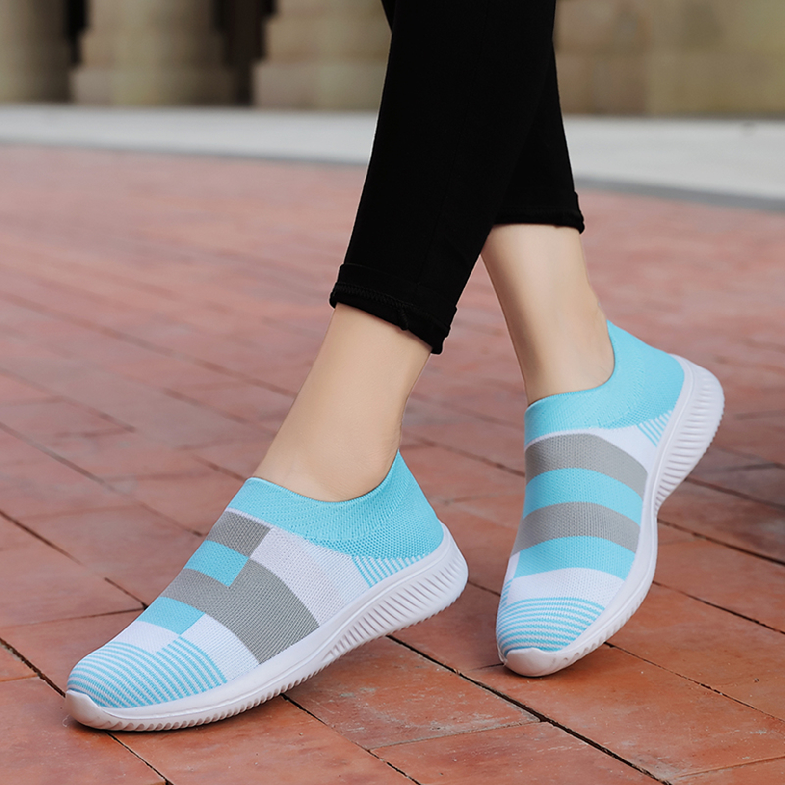 womens colorblock sock sneakers comfortable breathable slip on sports shoes casual walking shoes details 22