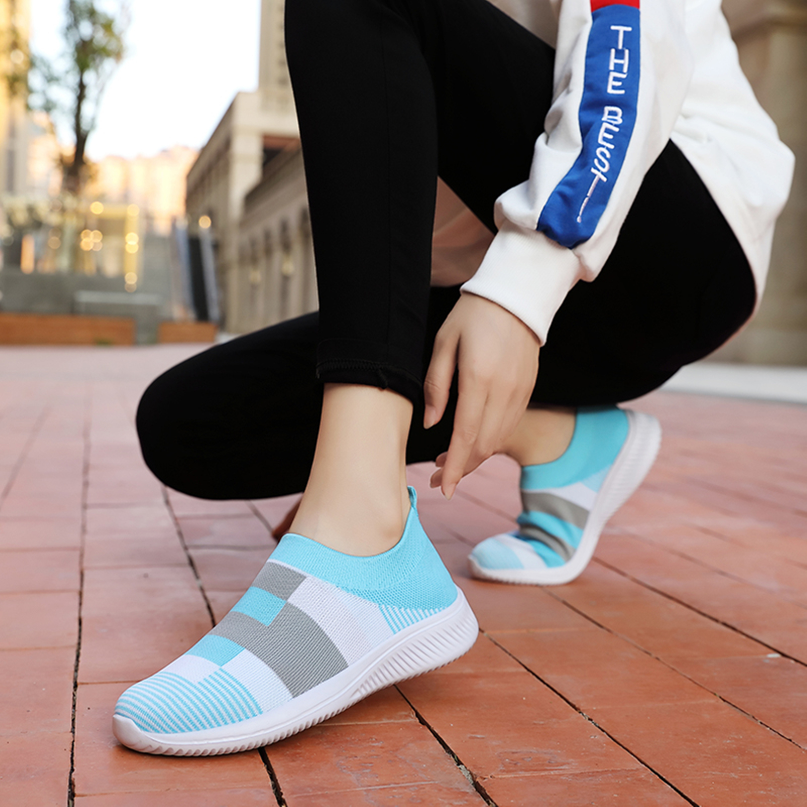 womens colorblock sock sneakers comfortable breathable slip on sports shoes casual walking shoes details 25