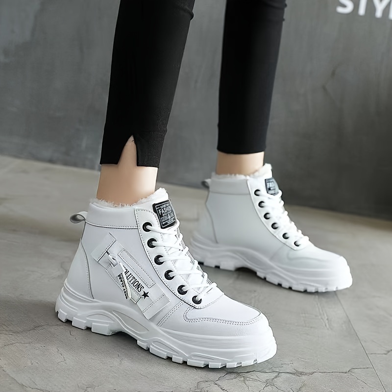 womens casual high top shoes winter plush lined warm shoes thick soled lace up sports shoes details 1