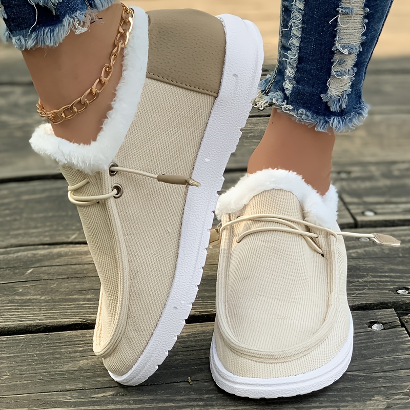 winter plush lined flat shoes womens low top slip on shoes womens footwear details 0