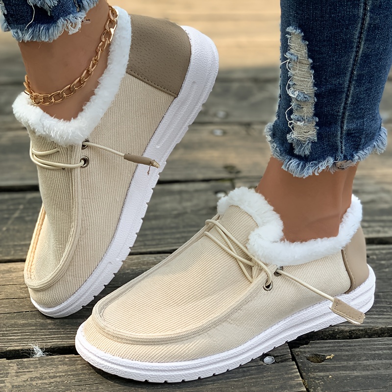 winter plush lined flat shoes womens low top slip on shoes womens footwear details 1