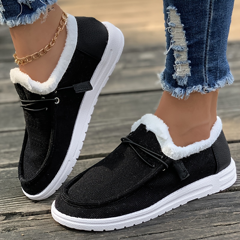 winter plush lined flat shoes womens low top slip on shoes womens footwear details 5