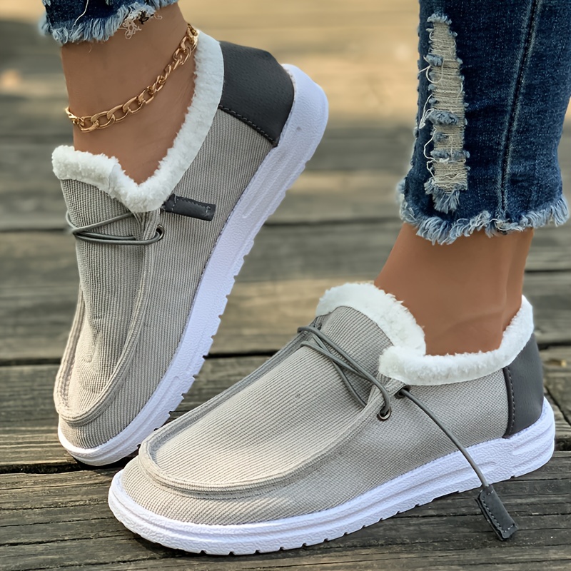 winter plush lined flat shoes womens low top slip on shoes womens footwear details 6