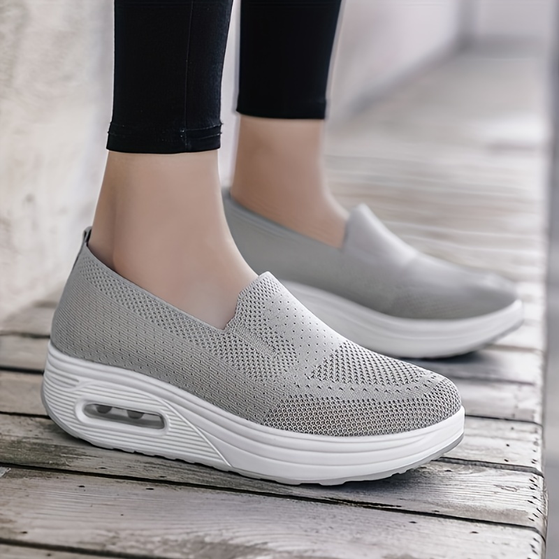 womens breathable knit sneakers casual slip on platform shoes womens comfortable air cushion shoes details 0