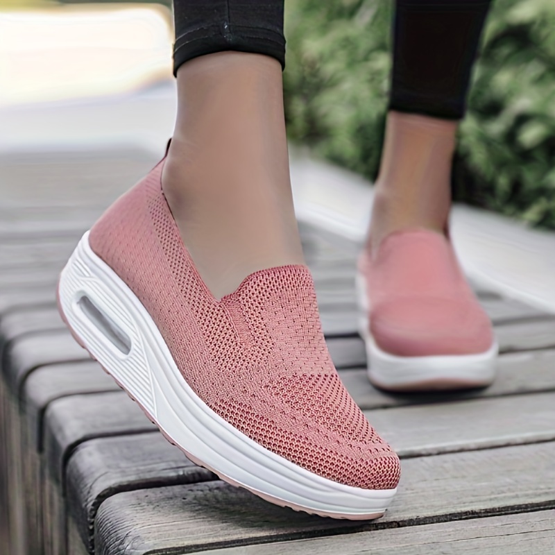 womens breathable knit sneakers casual slip on platform shoes womens comfortable air cushion shoes details 3