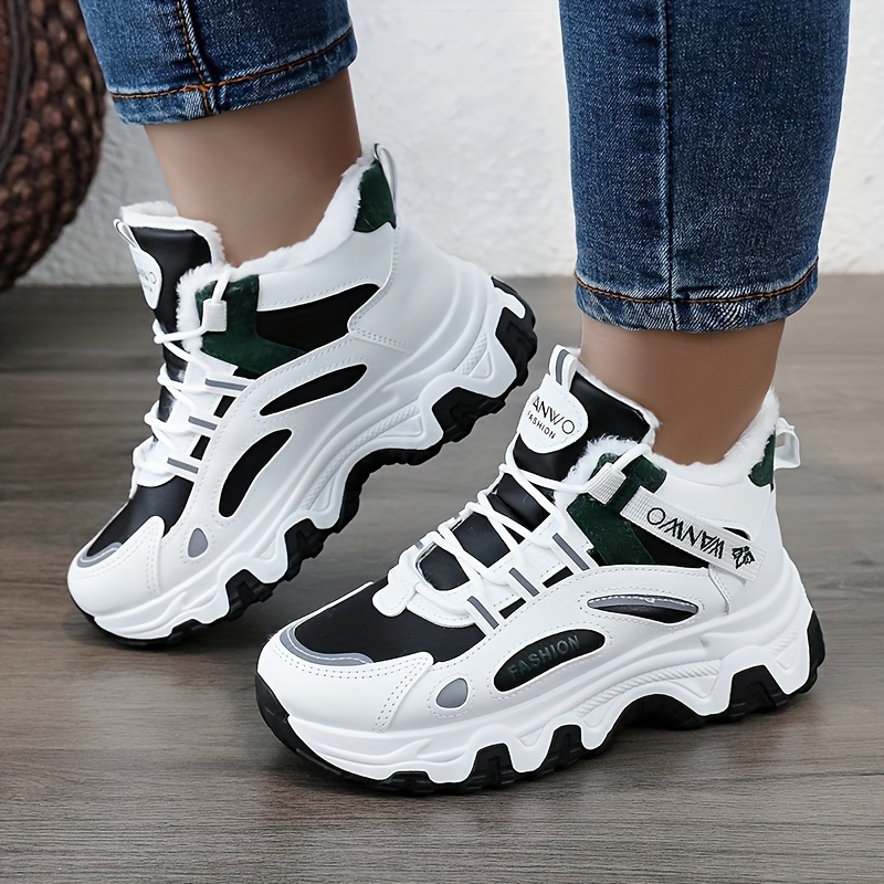 womens casual sneakers color block thick sole chunky sneakers warm plush lined anti slip running shoes details 7