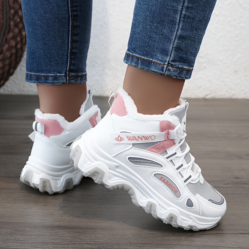 womens casual sneakers color block thick sole chunky sneakers warm plush lined anti slip running shoes details 8