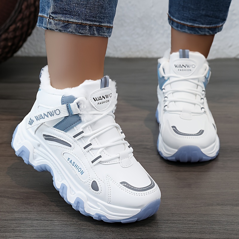 womens casual sneakers color block thick sole chunky sneakers warm plush lined anti slip running shoes details 9