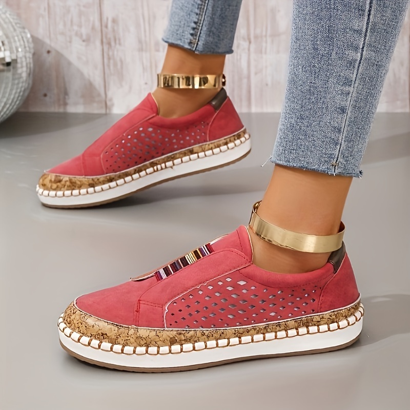 womens solid color casual sneakers slip on soft sole platform walking shoes breathable low top loafers details 3